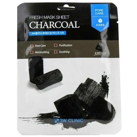 3W Clinic Тканевая маска для лица с древесным углем Fresh Charcoal Mask
