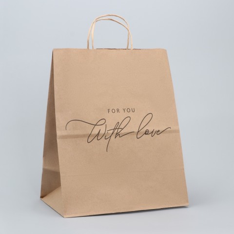 Подарочный пакет крафт For you with love, 24х28х14 см. 