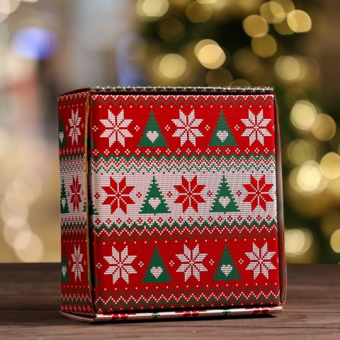 Коробка подарочная, крышка-дно, "Новогодний принт", 14,5*14,5*6 см