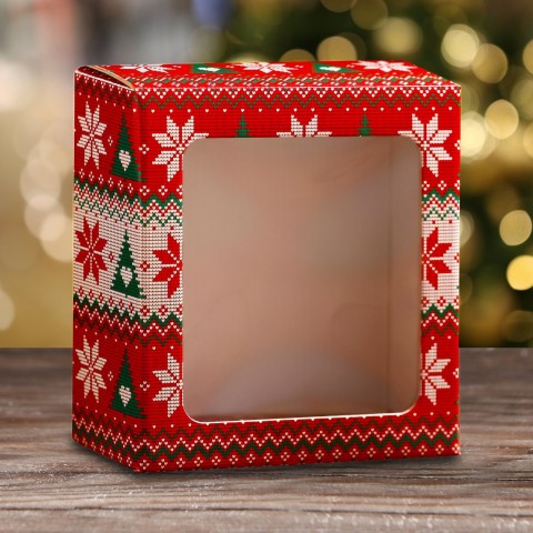 Коробка подарочная, крышка-дно, "Новогодний принт", 14,5*14,5*6 см