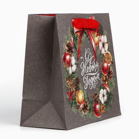 Пакет крафтовый квадратный «С Новым Годом», 22*22*11см