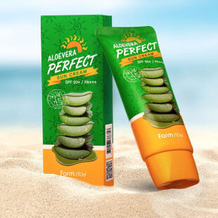 FarmStay Солнцезащитный крем для лица с алоэ Aloevera Perfect Sun Cream SPF 50+ PA+++
