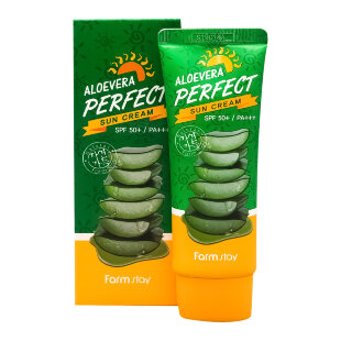 FarmStay Солнцезащитный крем для лица с алоэ Aloevera Perfect Sun Cream SPF 50+ PA+++ 