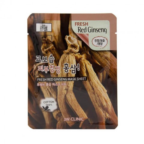 3W Clinic Тканевая маска для лица с красным женьшенем Fresh Red Ginseng Mask Sheet