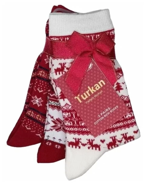 TURKAN НАБОР носки женские "Новый год", в связке с бантом, в ассортименте, 3 шт.