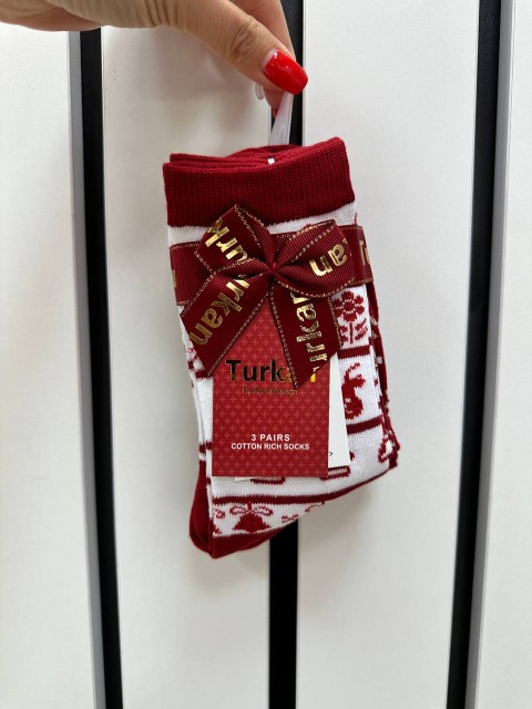 TURKAN НАБОР носки женские "Новый год", в связке с бантом, в ассортименте, 3 шт.