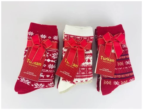 TURKAN НАБОР носки женские "Новый год", в связке с бантом, в ассортименте, 3 шт.