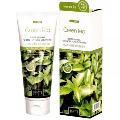 Успокаивающая пенка для умывания Jigott с экстрактом зеленого чая Natural Green Tea Foam Cleansing, 180 мл.