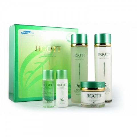 Jigott Набор для ухода за лицом с экстрактом зелёного чая Well-Being Green Tea Skin Care 3 set