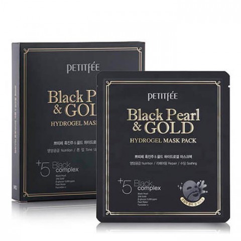 Petitfee Гидрогелевая маска для лица с золотом и жемчужной пудрой Black Pearl & Gold Hydrogel Mask Pack