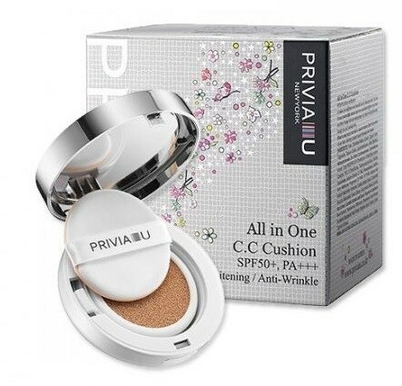 PRIVIA Восстанавливающий СС крем-кушон Privia All in one CC Cushion, Тон 21, со сменным блоком 14+14 гр.