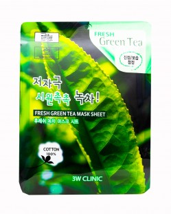 3W Clinic Тканевая маска для лица с зеленым чаем Fresh Green tea Mask Sheet