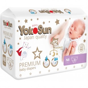 YokoSun Подгузники Premium размер NB с 0-5 кг 0+, 36 шт.