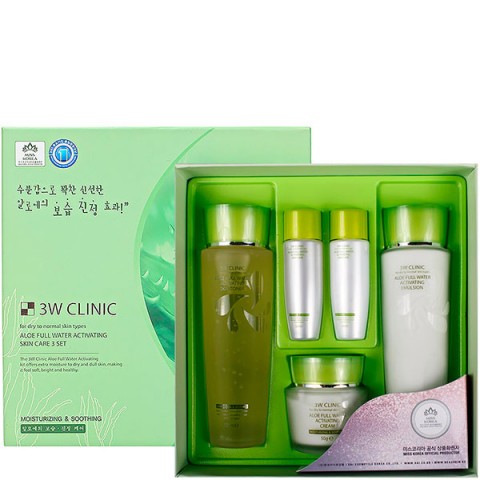 3W Clinic Набор увлажняющей косметики для лица с алоэ Aloe Full Water Activating Skin 3 Kit Set