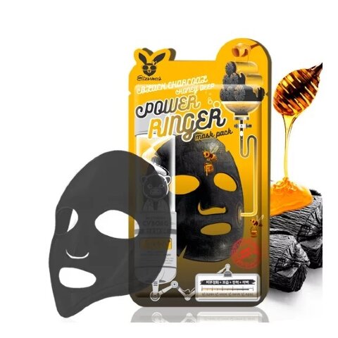 Elizavecca Очищающая тканевая маска для лица с углем и медом Black Charcoal Honey Deep Power Ringer Mask Pack