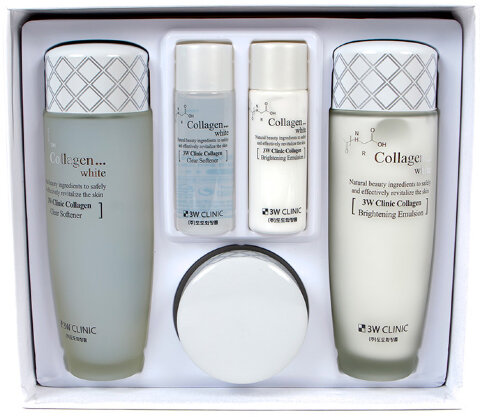 3W Clinic Набор осветляющей косметики для лица с коллагеном Collagen Whitening Skin Care Items 3 Set