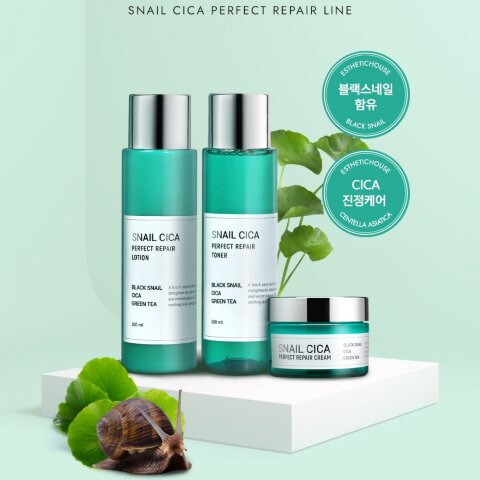 Esthetic House Восстанавливающий тонер для лица с муцином улитки Snail Cica Perfect Repair Toner