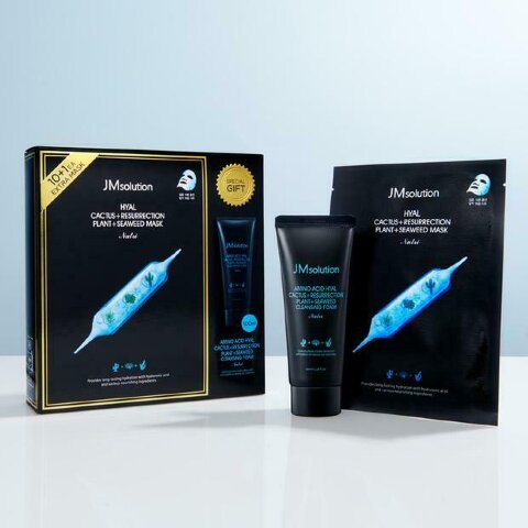 JMsolution Набор тканевых масок для лица с кактусом и водорослями Hyal Cactus + Resurrection Plant + Seaweed Mask