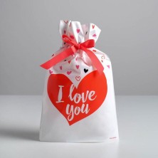 Подарочный пакет с лентой I love you, 20 × 30 см