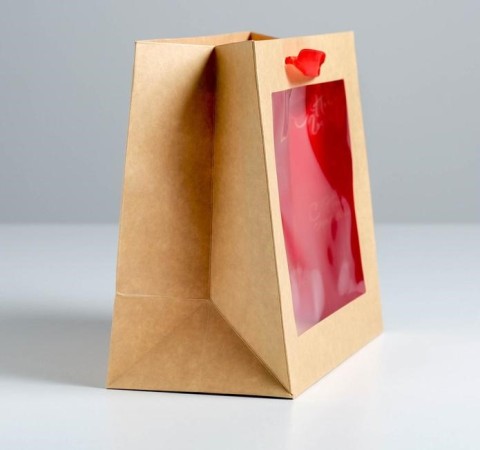 Пакет подарочный крафтовый с прозрачным окном "С Новым Годом!", 24 х 20 х 11 см