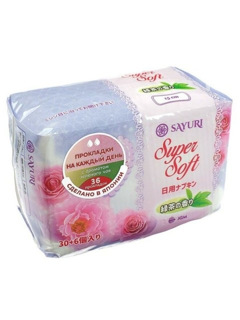 SAYURI Ежедневные гигиенические прокладки с ароматом зеленного чая Super Soft, 15 см, 36 шт.