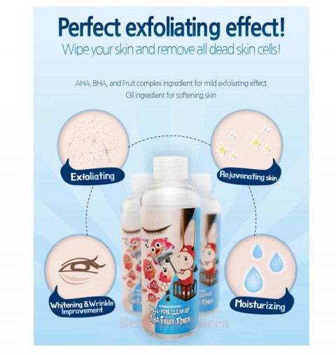 Elizavecca Тонер пилинг для лица с фруктовыми кислотами Hell-Pore Clean Up Aha Fruit Toner, 200 мл.