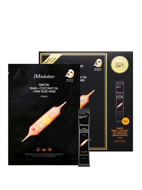 JMsolution Набор тканевых масок для лица с жемчугом, кокосовым молоком и розой Niacin Pearl + Coconut Oil + Pink Rose Sleeping Ampoule