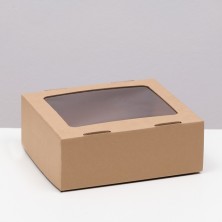 Коробка сборная  крышка-дно бурая с окном 21*18*8