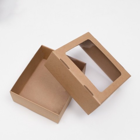 Коробка сборная крышка-дно бурая с окном 21*18*8