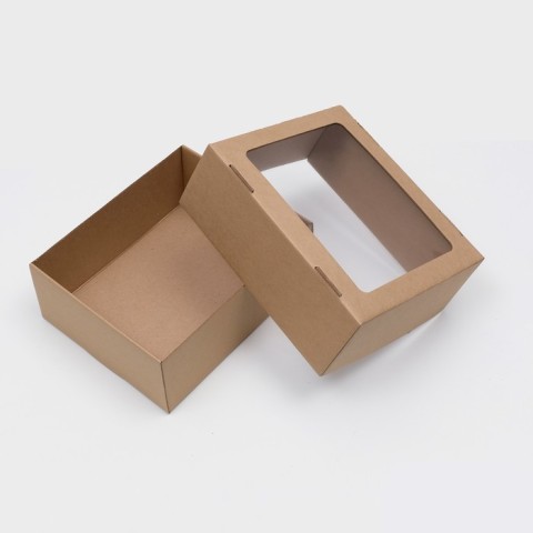 Коробка сборная крышка-дно бурая с окном 25*21*10