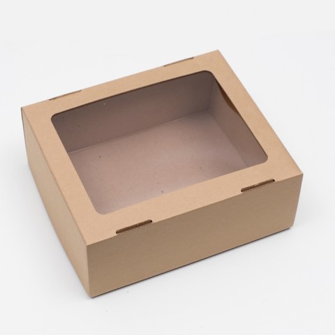 Коробка сборная крышка-дно бурая с окном 25*21*10