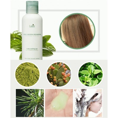 Lador Освежающий шампунь для волос с хной, кактусом и ментолом Pure Henna Shampoo, 200 мл.