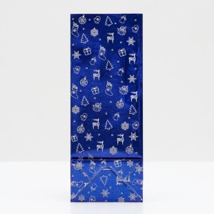 Пакет бумажный фасовочный "Ёлка", синий с окном, 10*6*26 см