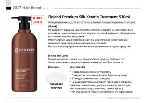 Floland Лечебный кондиционер для поврежденных волос с кератином Premium Silk Keratin Treatment, 530 мл.