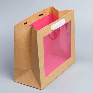 Пакет крафтовый с пластиковым окном «Новогодние шары», 24*20*11см  