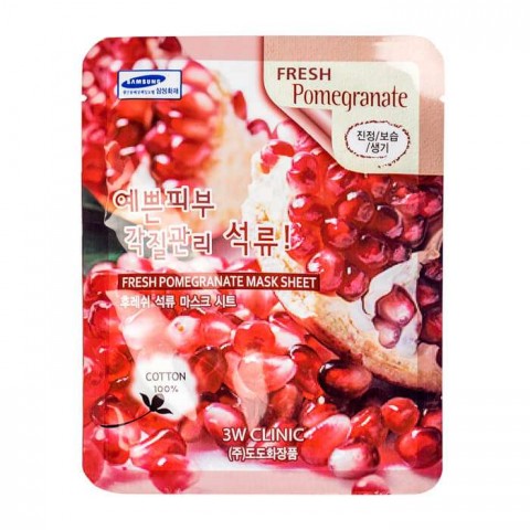 3W Clinic Тканевая маска для лица с гранатом Fresh Pomegranate Mask Sheet