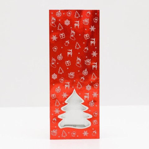 Пакет бумажный фасовочный "Ёлка", красный с окном, 11*6*26 см