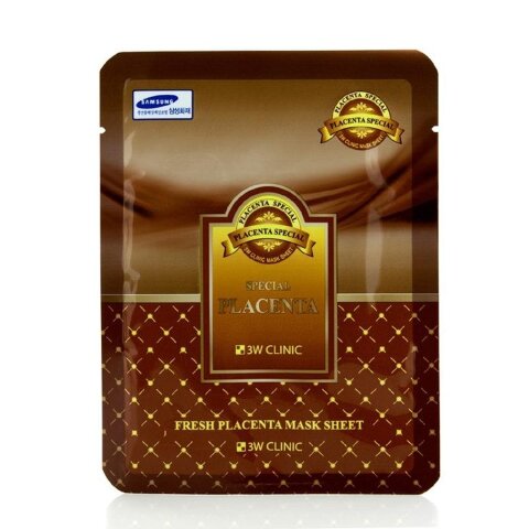 3W Clinic Тканевая маска для лица с плацентой Fresh Placenta Mask Sheet