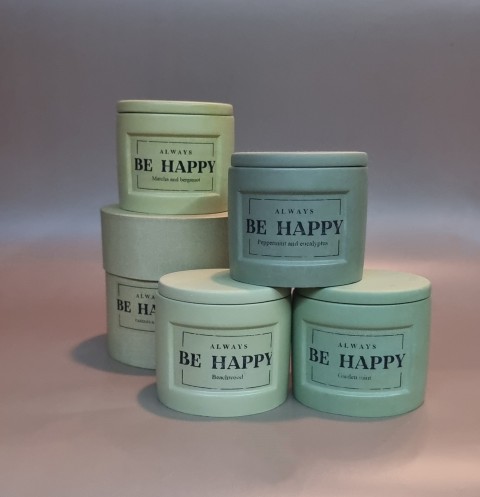 BE HAPPY Ароматическая соевая ЭКО свеча ручной работы с крышкой