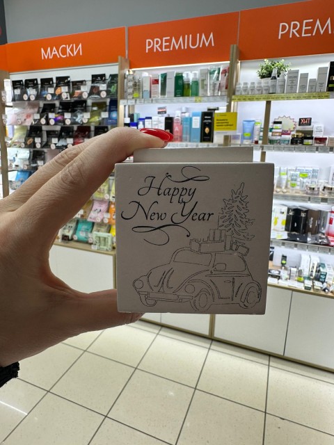 BE HAPPY Ароматическая соевая свеча ручной работы в гипсе куб с крышкой