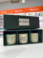 BE HAPPY Набор ароматических соевых свечей ручной работы в гипсе с крышкой в подарочной упаковке