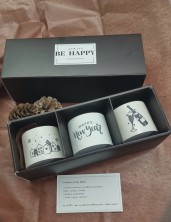 BE HAPPY Набор ароматических соевых свечей ручной работы в гипсе с крышкой в подарочной упаковке