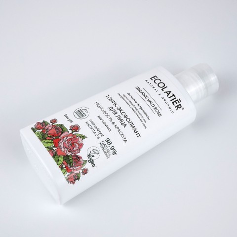 ECOLATIER GREEN Тоник эксофолиант для лица Серия Organic WILD ROSE молодость & красота, 150 мл