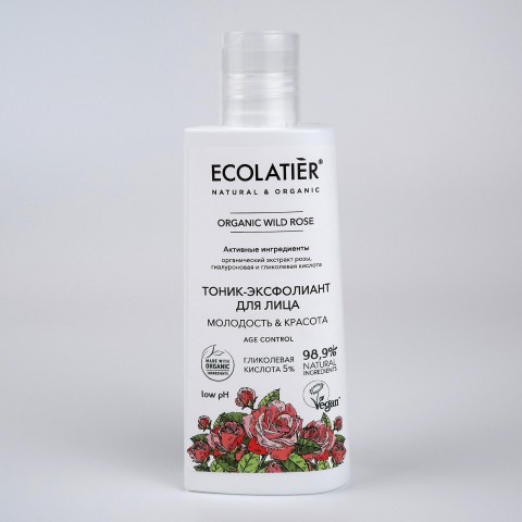 ECOLATIER GREEN Тоник эксофолиант для лица Серия Organic WILD ROSE молодость & красота, 150 мл