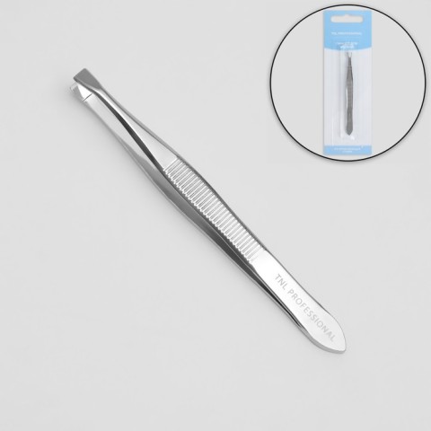TNL Пинцет прямой/скошенный, узкий, 9 см, на блистере, цвет серебристый