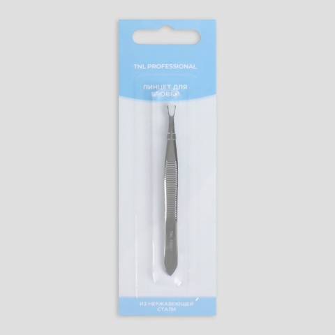 TNL Пинцет для бровей прямой, узкий, 8,5 см, на блистере, цвет серебристый