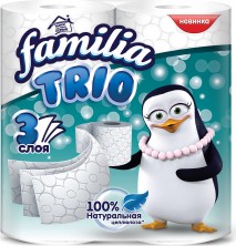 Туалетная бумага Familia TRIO белая 3 слоя, 4 рулона