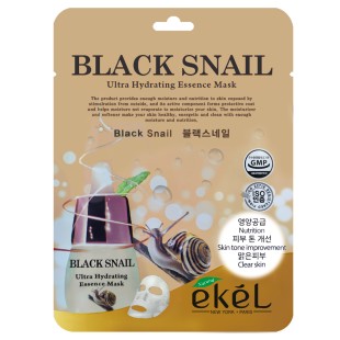 EKEL Восстанавливающая тканевая маска для лица с муцином чёрной улитки Black Snail Ultra Hydrating Essence Mask