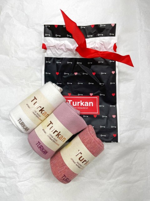 TURKAN НАБОР Носки женские в подарочной упаковке мешочек, 3 пары