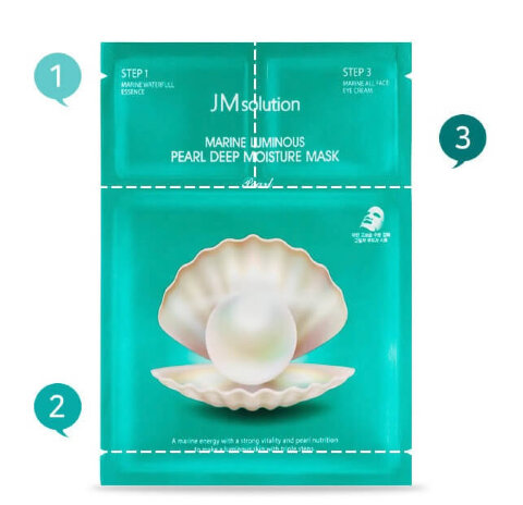 JMsolution Трёхэтапная увлажняющая тканевая маска для лица с жемчугом Marine Luminous Pearl Deep Moisture Mask